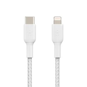 Belkin Apple Certified Braided Lightning to USB-C Charge and Sync Cable, 6.6 Feet / 2 Meters, White